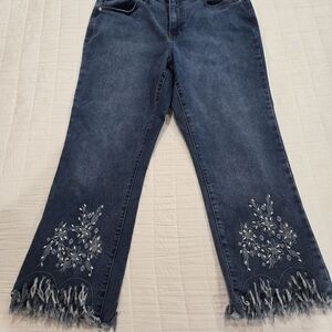 Fringed Denim Cropped Pants